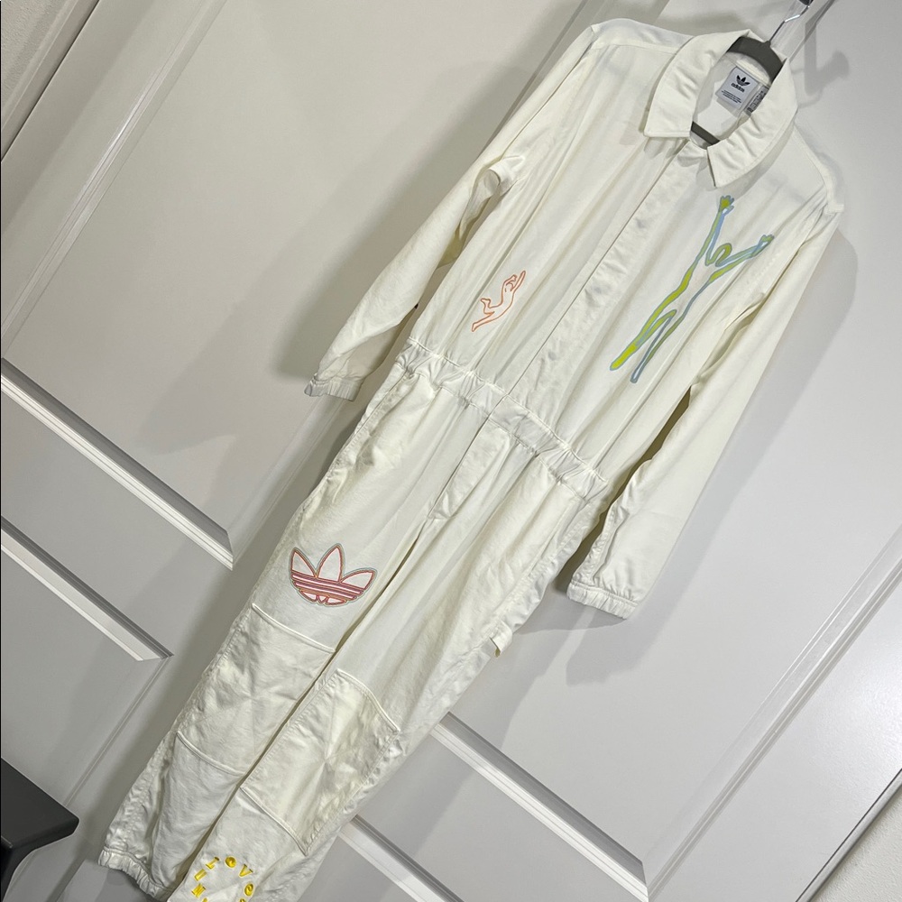 NWT Adidas limited edition Jumpsuit with  embroidery accents Love United Jum